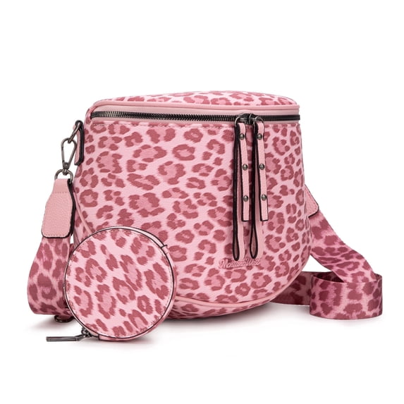 Montana West Crossbody Bags Bum Bag for Women Large Sling Bag with Adjustable Strap and Coin Purse, Pink-Leopard