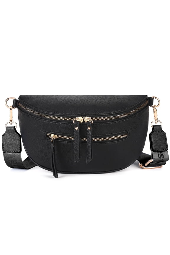 Crossbody Bags for Women Bum Bag Sling Purse with Adjustable Strap, Black