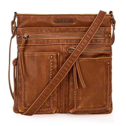 Crossbody Bags for Women Lightweight Multi Pocket Purses Soft Leather Shoulder Crossover Satchel Handbags, Camel