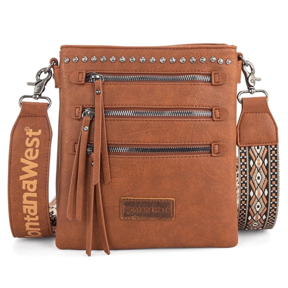 Montana West Crossbody Bags for Women Multi Pocket Cross Body Bag Purses with Guitar Strap, Dark Brown