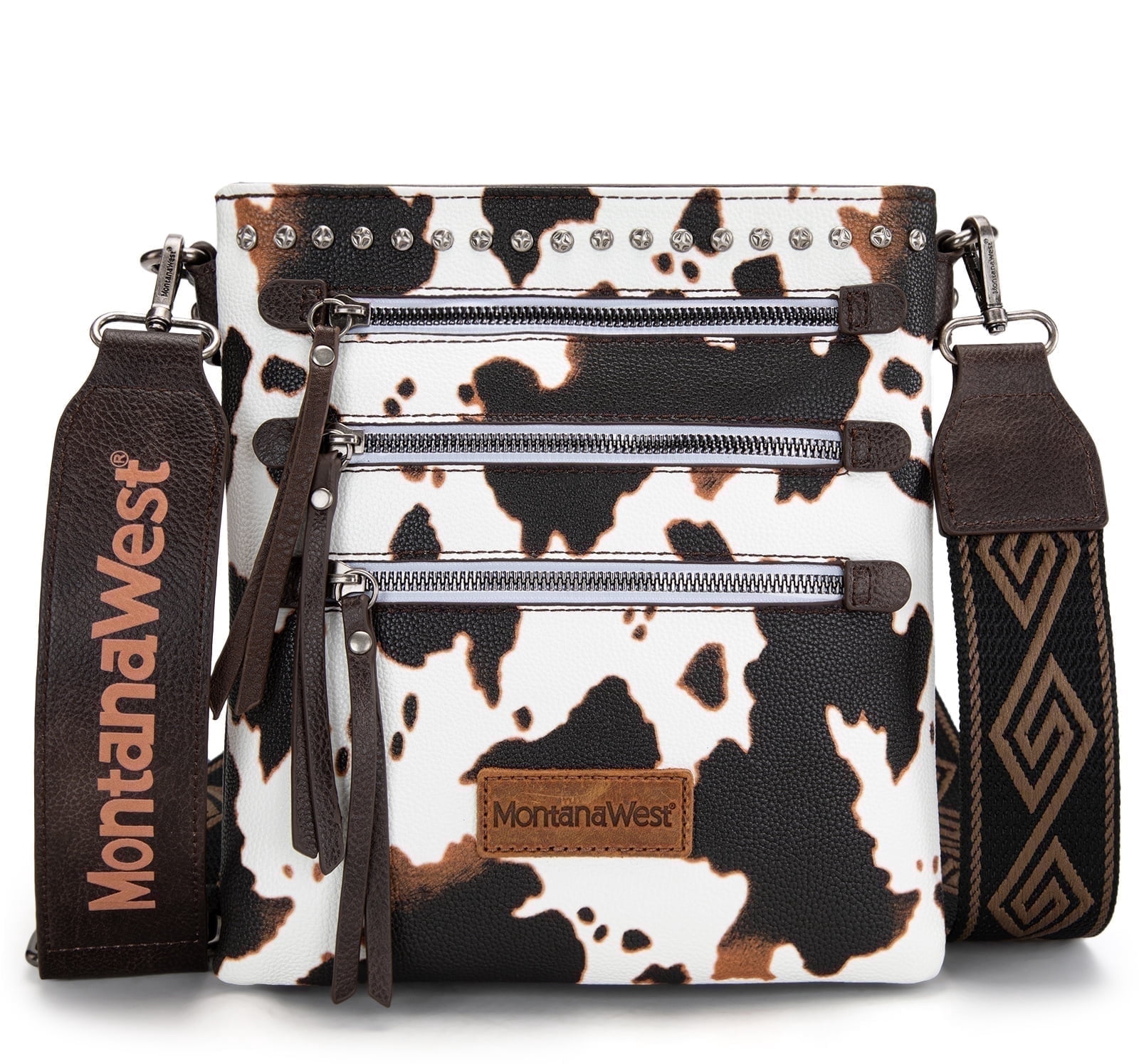 Montana West Crossbody Bags for Women Multi Pocket Cross Body Bag Purses with Guitar Strap, Cow Pattern