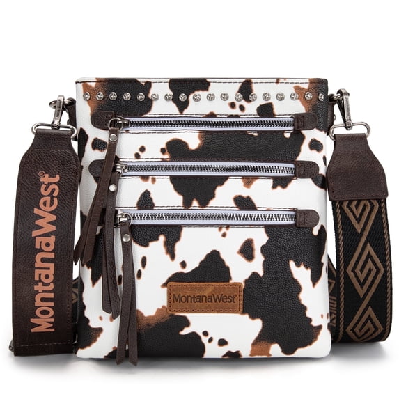 Montana West Crossbody Bags for Women Multi Pocket Cross Body Bag Purses with Guitar Strap, Cow Pattern