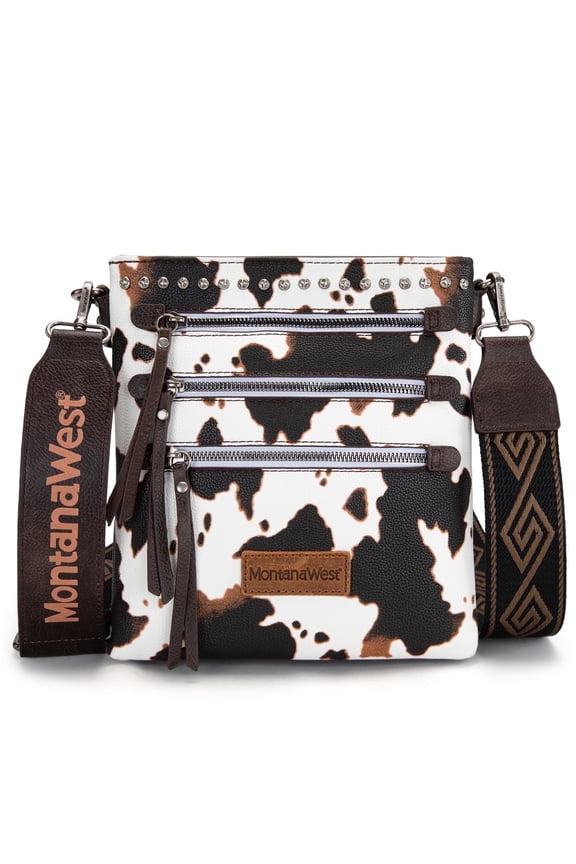 Crossbody Bags for Women Multi Pocket Cross Body Bag Purses with Guitar Strap, Cow Pattern
