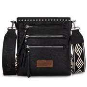 Montana West Crossbody Bags for Women Multi Pocket Cross Body Bag Purses with Guitar Strap, Black