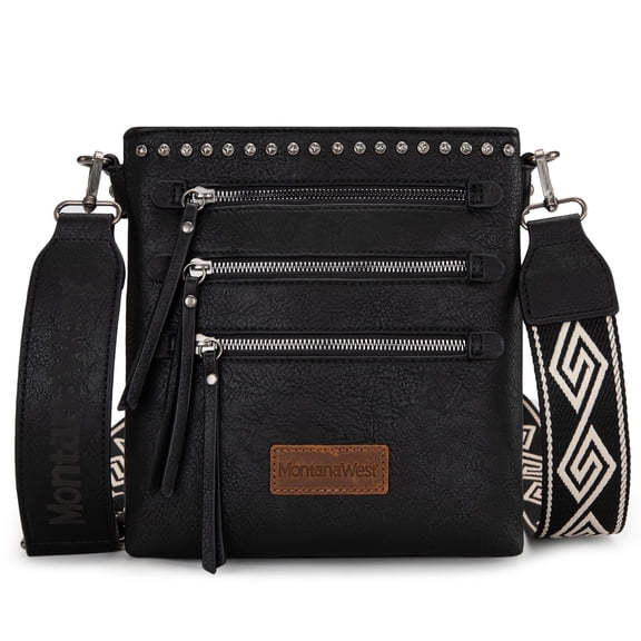 Montana West Crossbody Bags for Women Multi Pocket Cross Body Bag Purses with Guitar Strap, Black