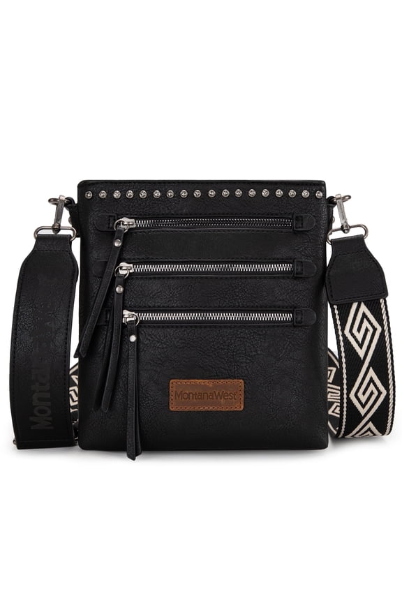 Crossbody Bags for Women Multi Pocket Cross Body Bag Purses with Guitar Strap, Black