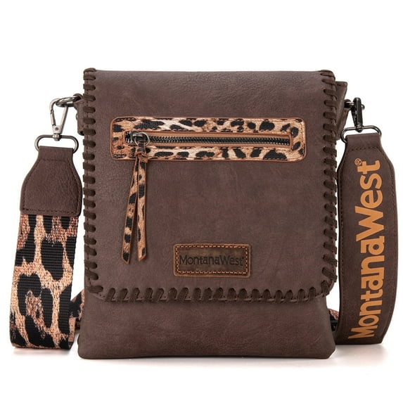 Montana West Crossbody Bags for Women with Dual Compartments Western Crossbody Purse with Leopard Print Guitar Strap, Coffee