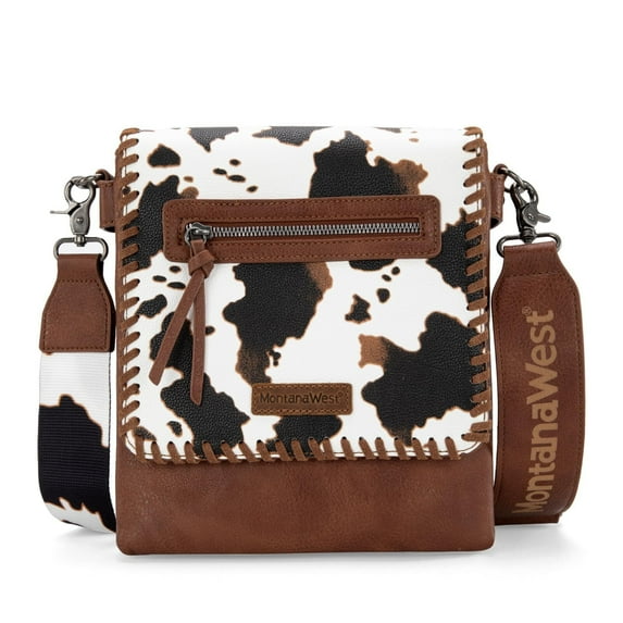 Montana West Crossbody Bags for Women with Dual Compartments Western Crossbody Purse with Leopard Print Guitar Strap, Cow