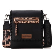 Crossbody Bags for Women with Dual Compartments Western Crossbody Purse with Leopard Print Guitar Strap, Black
