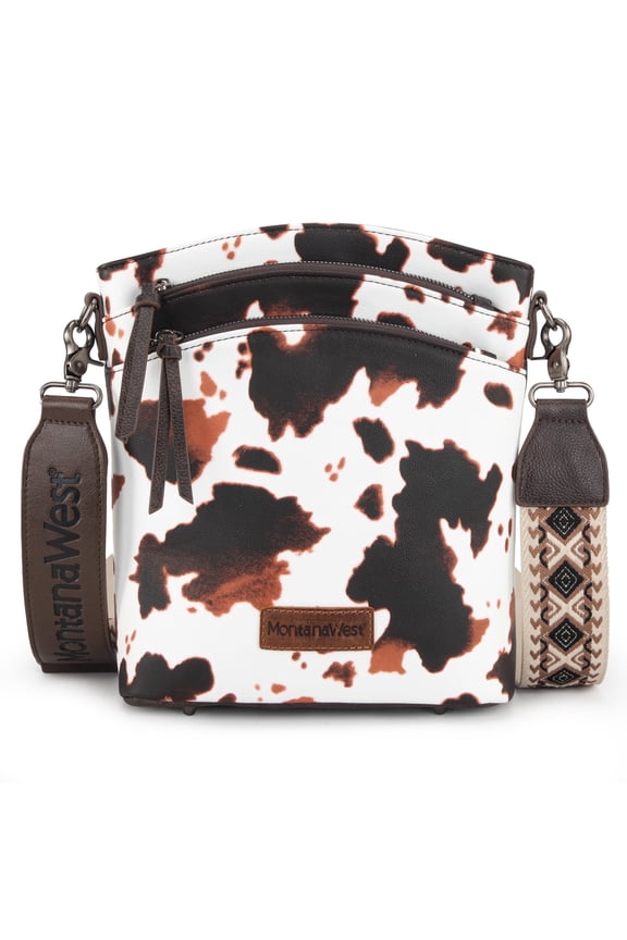 Multi Zip Pocket Large Crossbody Bag With Guitar Strap, Classic COW