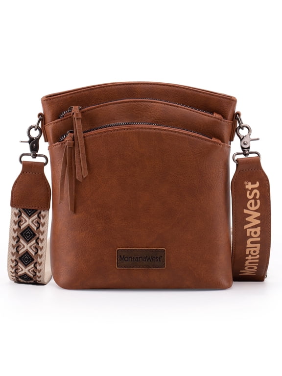Crossbody Purses and Handbags for Women Double Compartments Cross Body Bag with Adjustable Strap, Dark Brown