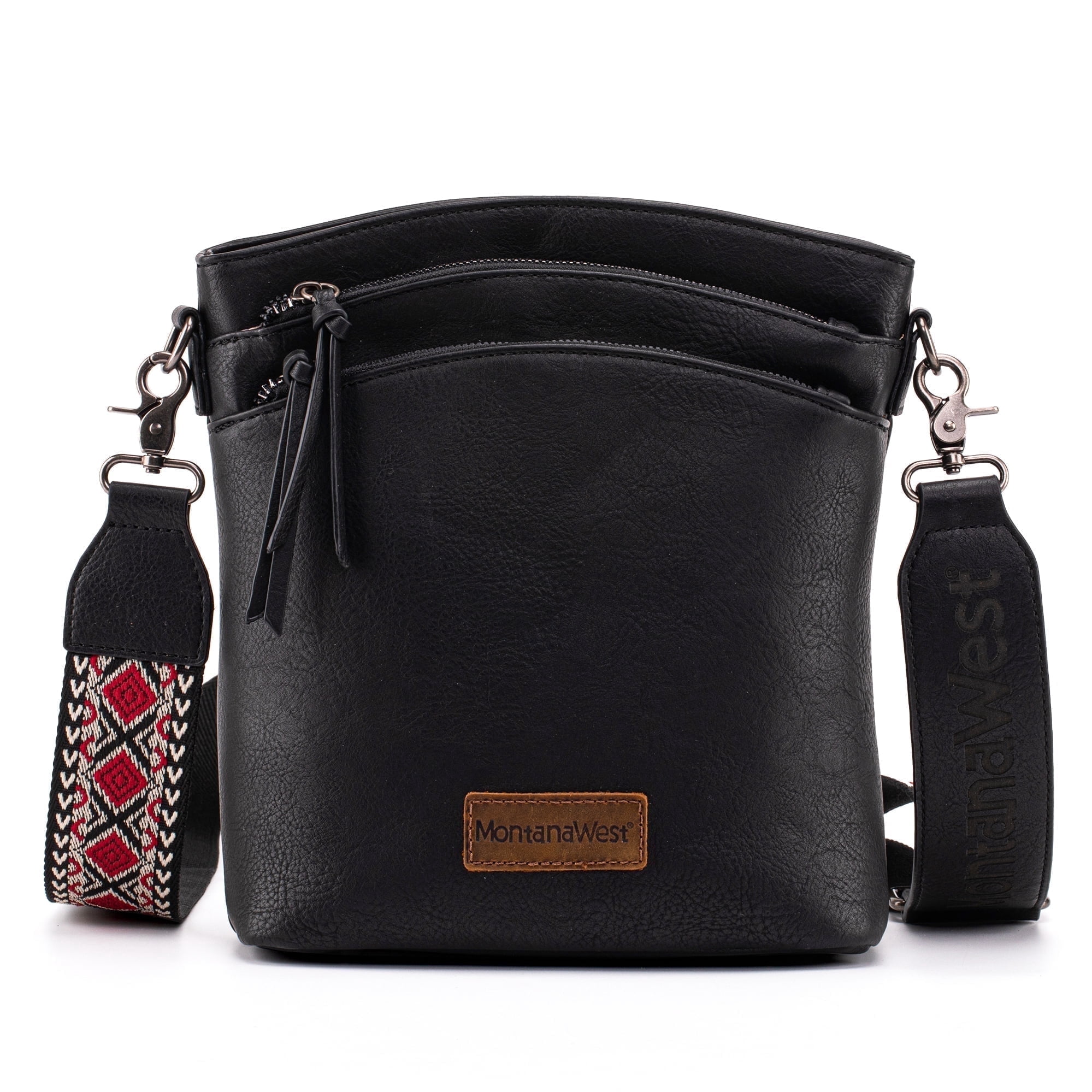 Montana West Crossbody Purses and Handbags for Women Double Compartments Cross Body Bag with Adjustable Strap, Black