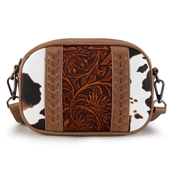Montana West Cow Print Crossbody Bag for Women Western Tooled Design with Built in Card Holder, Stylish and Functional Purse, Brown