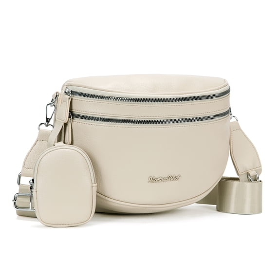 Montana West Crossbody Bag for Women Large Double Zipper Bum Bag with Adjustable Wide Strap, Khaki