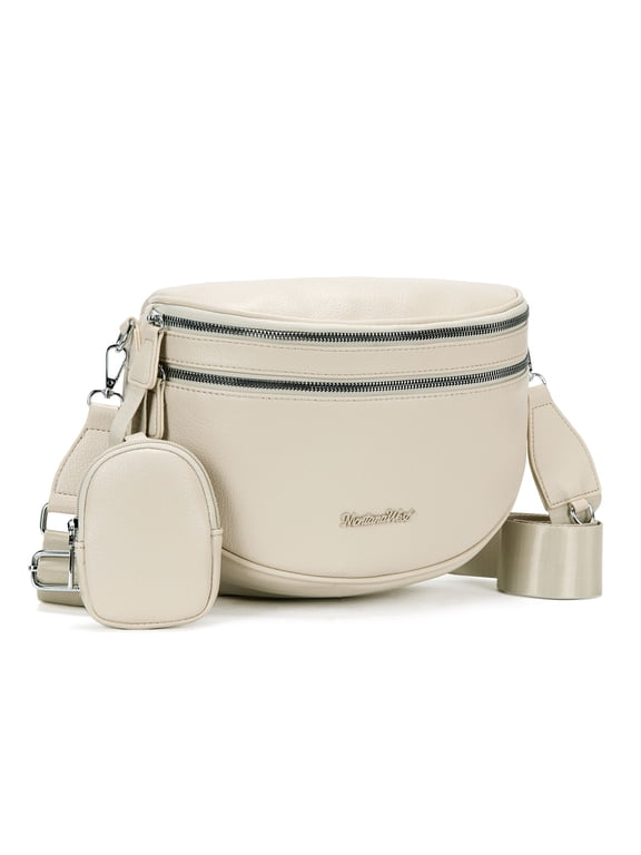 Crossbody Bag for Women Large Double Zipper Bum Bag with Adjustable Wide Strap, Khaki