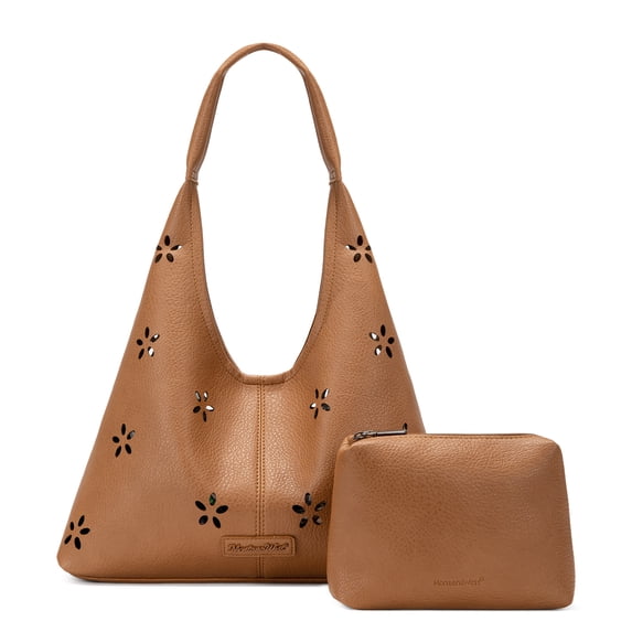 Montana West Hobo Bag Purses for Women Soft Slouchy Shoulder Handbags Tote with Pouch, Flower Cut-out Light Brown