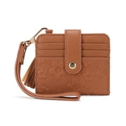 Montana West Small Wallet for Women Floral Embossed RFID Bifold Mini Card Holder with Tassel, Brown