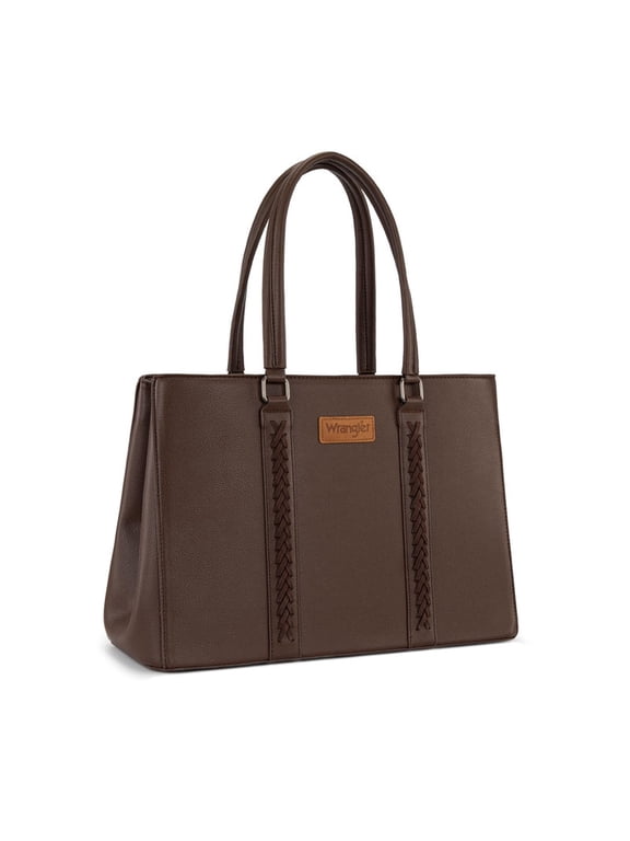Wrangler Laptop Tote Bag for Women 15.6 Inch Computer Bag for Work Large Double Compartment Purse and Handbag,Coffee