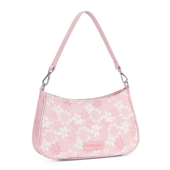 Wrangler Shoulder Bag for Women Lace Floral Small Purse Hobo Handbag, Pink