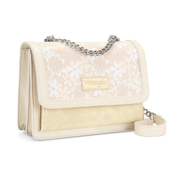 Wrangler Purses for Women Floral Tooled Crossbody Bag Flap Purse with Chain Strap, Tan