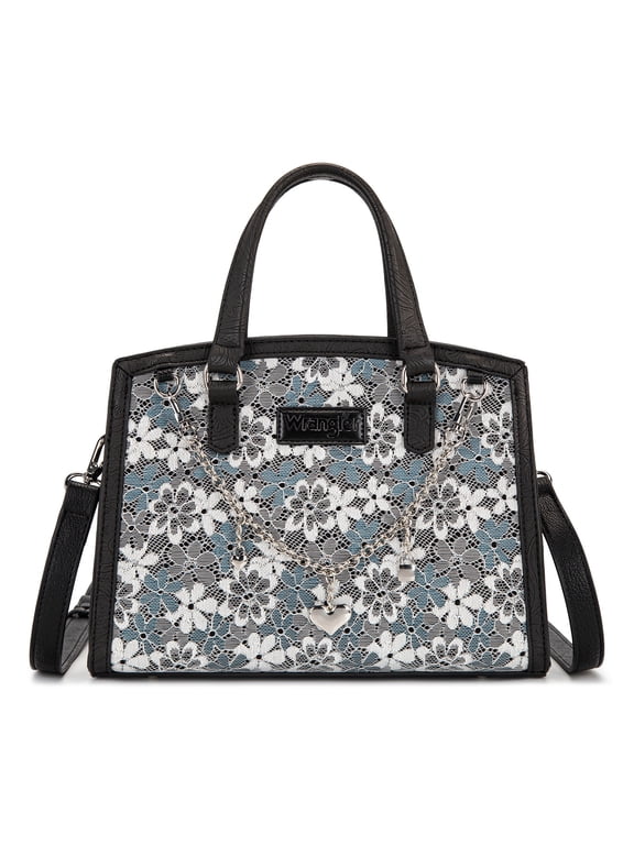 Wrangler Lace Tote Bag for Women, Medium Crossbody Top Handle Handbags Ladies Satchel Elegant Purse Charms for Wedding Gift, Black