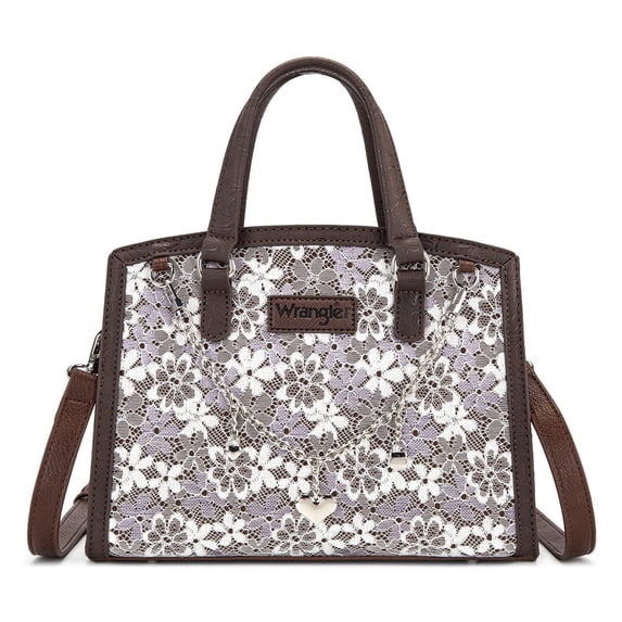 Wrangler Lace Tote Bag for Women, Medium Crossbody Top Handle Handbags Ladies Satchel Elegant Purse Charms for Wedding Gift, Coffee