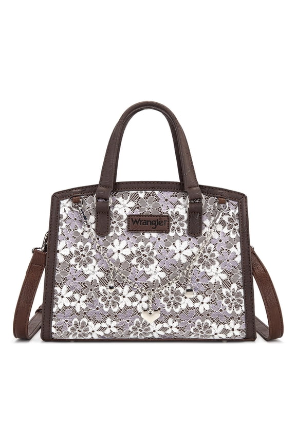 Wrangler Lace Tote Bag for Women, Medium Crossbody Top Handle Handbags Ladies Satchel Elegant Purse Charms for Wedding Gift, Coffee