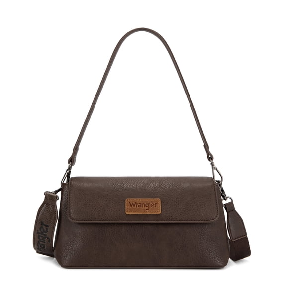 Wrangler Shoulder Bag for Women Flap Crossbody Bag with Double Straps, Coffee