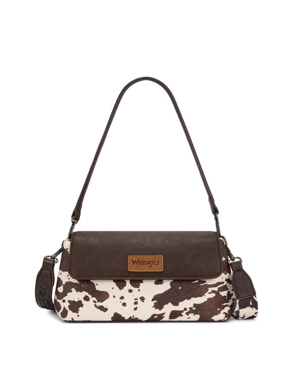 Wrangler Shoulder Bag for Women Flap Crossbody Bag with Double Straps, Cow-Coffee