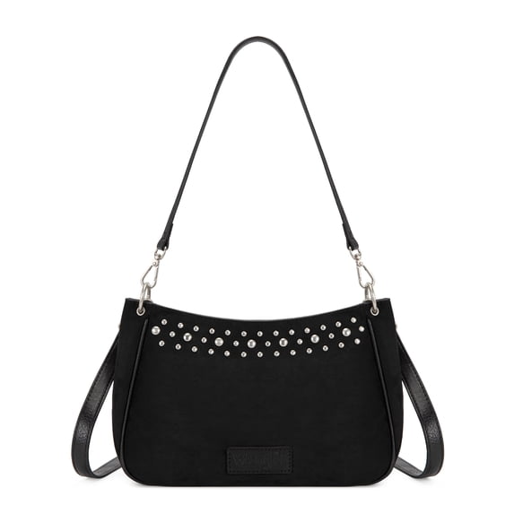 Wrangler Women Studded Hobo Crossbody Purse Western Suede Shoulder Bag with Adjustable Detachable Strap, Black