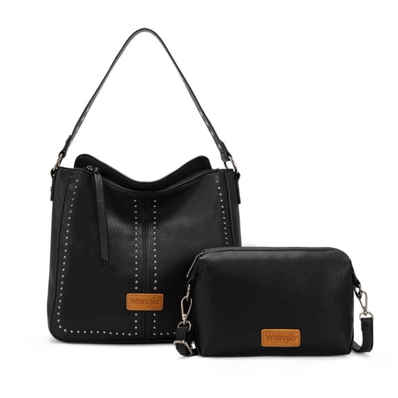 Wrangler Studded Hobo Bags for Women 6PCS Handbag Set with Crossbody Strap, Black