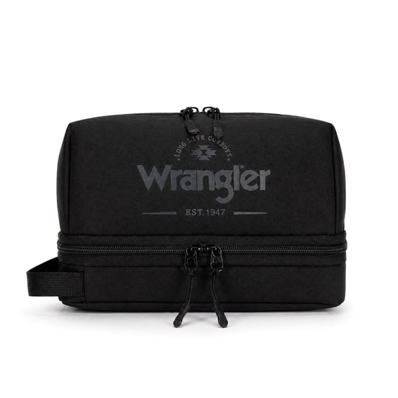 Wrangler Unisex Travel Toiletry Bag Waterproof Hanging Dopp Kit Dual‑Layer Wet‑Dry Separation Cosmetic Organizer, Black