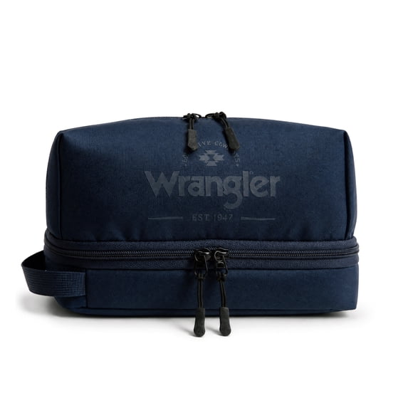 Wrangler Unisex Travel Toiletry Bag Waterproof Hanging Dopp Kit Dual‑Layer Wet‑Dry Separation Cosmetic Organizer, Navy