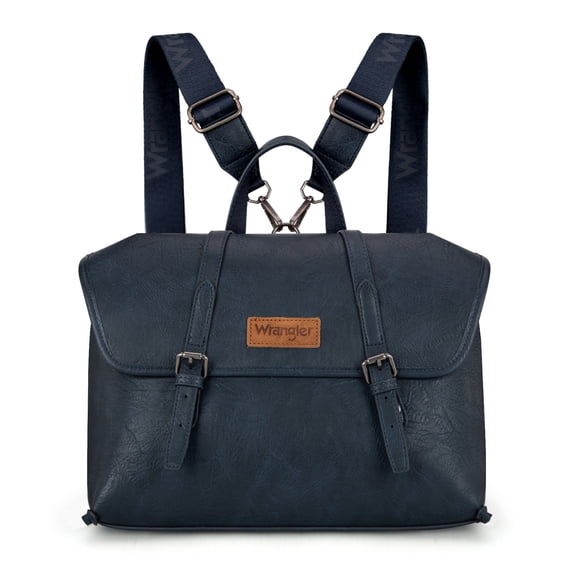 Wrangler Backpack Purse for Women Vegan Leather Fashion Anti Theft Convertible Backpack with Adjustable Strap, Navy