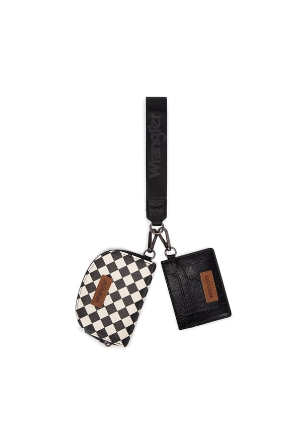 Wrangler KeyChain Wallet Wristlet Wallets for Women Dual Pouch Wristlet Rfid Blocking Credit Card Holder Wallet, Checkered-Black