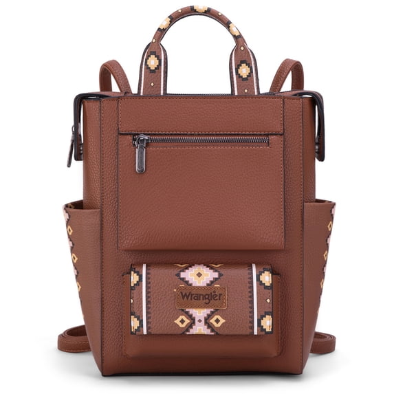 Wrangler Aztec Women Backpack Purse Convertible Fashion Ladies Anti Theft with Adjustable Strap, Dark Brown