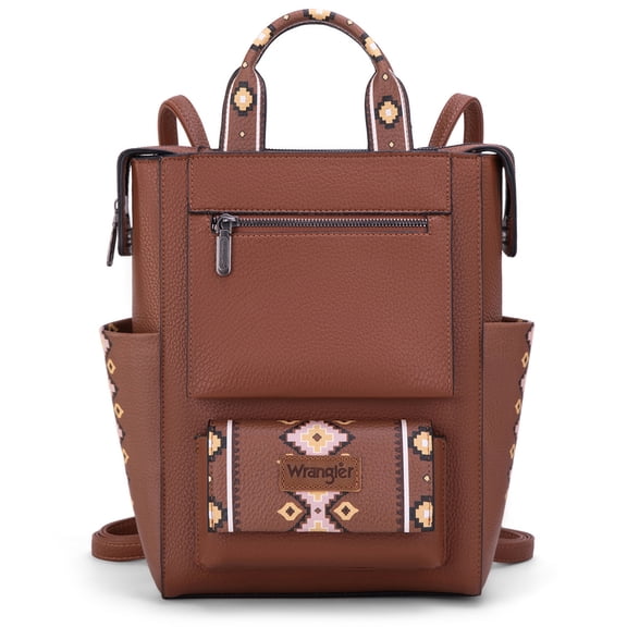 Wrangler Aztec Women Backpack Purse Convertible Fashion Ladies Anti Theft with Adjustable Strap, Dark Brown