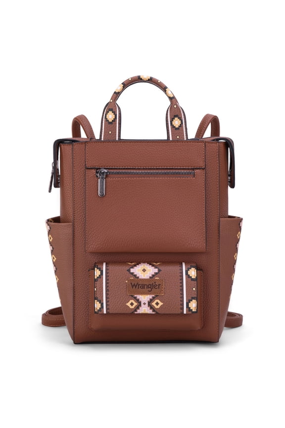 Wrangler Aztec Women Backpack Purse Convertible Fashion Ladies Anti Theft with Adjustable Strap, Dark Brown