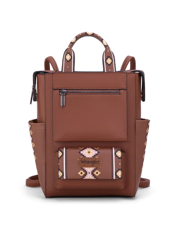 Wrangler Aztec Women Backpack Purse Convertible Fashion Ladies Anti Theft with Adjustable Strap, Dark Brown