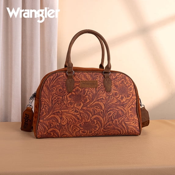 Wrangler Women Large Travel Duffel Bag Floral Print Weekender Handbag with Detachable Strap, Brown
