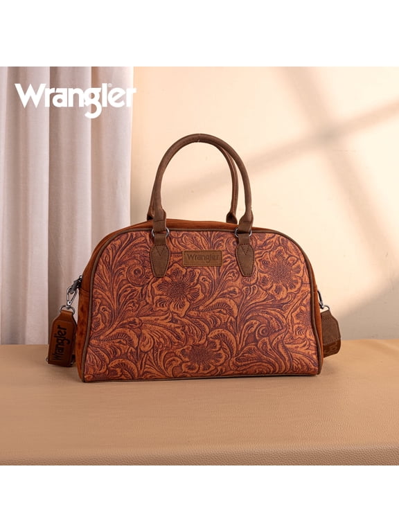 Wrangler Weekender Duffel Bag for Women Floral Print Overnight Travel Handbag with Detachable Strap, Brown