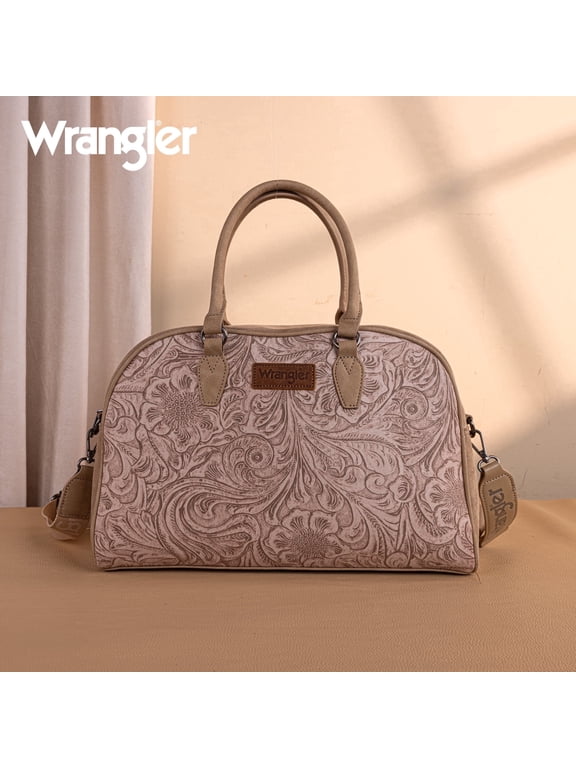 Wrangler Weekender Duffel Bag for Women Floral Print Overnight Travel Handbag with Detachable Strap, Khaki
