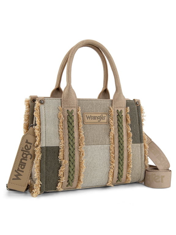 Wrangler Womens Canvas Woven Tote Bag Top Handle Boho Shoulder Bags With Strap, Tan