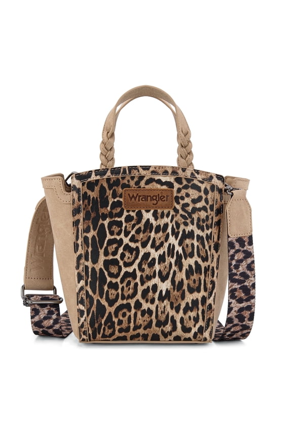Wrangler Purse for Women Animal Print Crossbody Bags Top-Handle Shoulder Bag Leopard Print Handbag for Everyday Casual Use, Tan