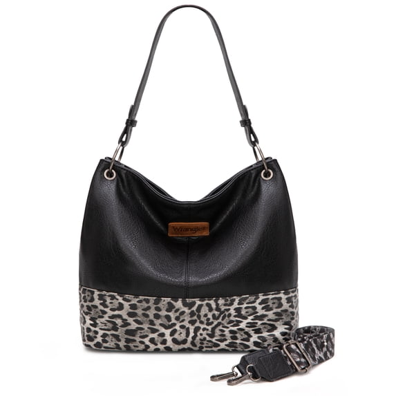 Wrangler Hobo Bags for Women Vegan Leather Top Handle Shoulder Purses and Handbags, Leopard Black