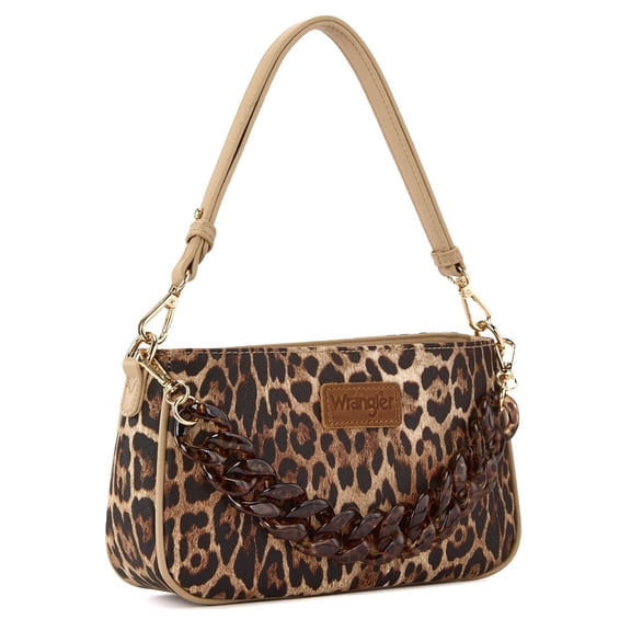 Wrangler Small Shoulder Bag Cheetah Print Clutch Purse Hobo Handbag with Acrylic Strap, Leopard