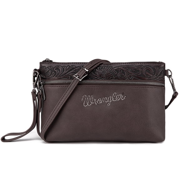 Wrangler Western Cowhide Crossbody Bags for Women Clutch Wristlet Purse, Pattern-Coffee
