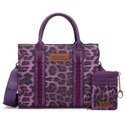 Wrangler Purse Medium Tote Bags for Women with Card Holder Wallet Designer Satchel Top-handle Handbags, Leopard-Purple
