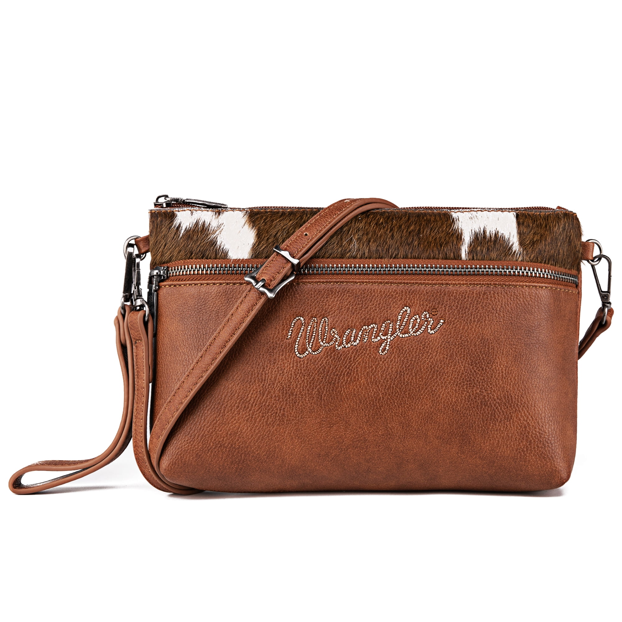 Wrangler Western Cowhide Crossbody Bags for Women Clutch Wristlet Purse, Cowhair-brown