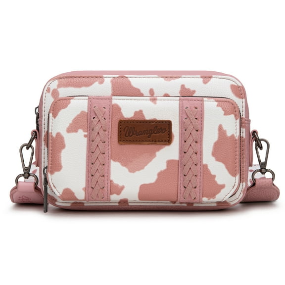 Wrangler Cow Print Crossbody Bag for Women Western Cowgirl Crossbody Purses with Guitar Strap, Light Pink